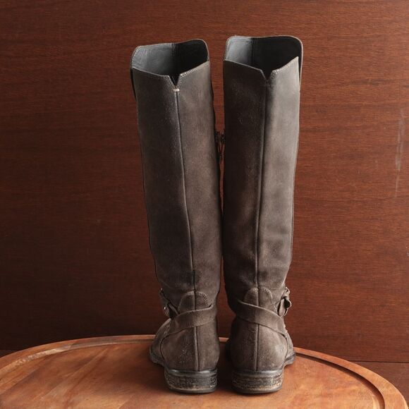 Alberto Fermani Boots Womens SZ EU 37 US 7 Brown Suede Tall Side Zip Riding Flat - Picture 9 of 16